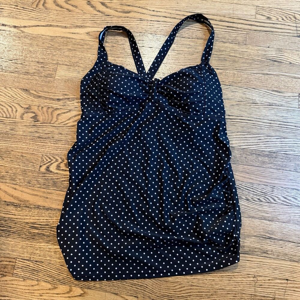 Beach Bump By Motherhood Maternity Tankini Swim Top Size Medium Black Polka Dots